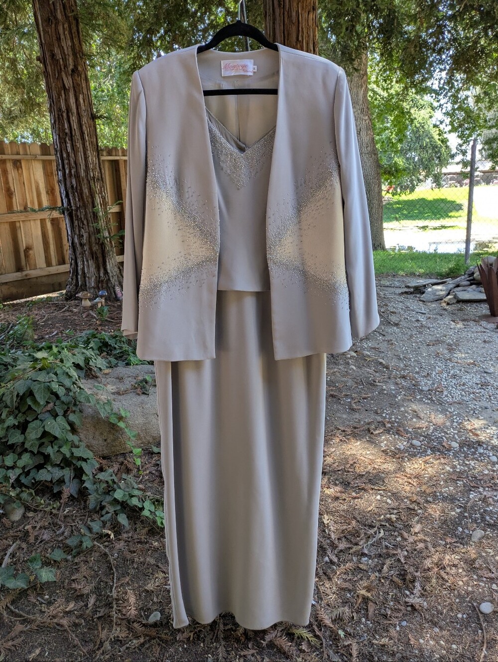 Montage By Mon Cheri Elegant Silver-Grey 2-Piece Evening Gown
